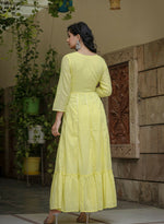 Thumbnail for Kaajh Women's Yellow Mirror Embroidered Cotton Dress - Distacart
