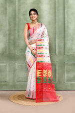 Thumbnail for Piyari Fashion Women's White Embellished Cotton Blend Jamdani Saree - Distacart