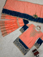 Thumbnail for The52 Women's Beautiful Chinon silk Fabric Embroidery Work Straight Kurta Palazzo and Dupatta Set - Distacart