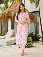 Thumbnail for The52 Pink Women's Beautiful Printed Silk Blend Fabric with Straight Kurta, Pant and Dupatta Set - Distacart