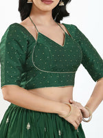 Thumbnail for Joban Fashion Bottle Green Brocade Padded Blouse With Sweetheart Neck Elbow Sleeves