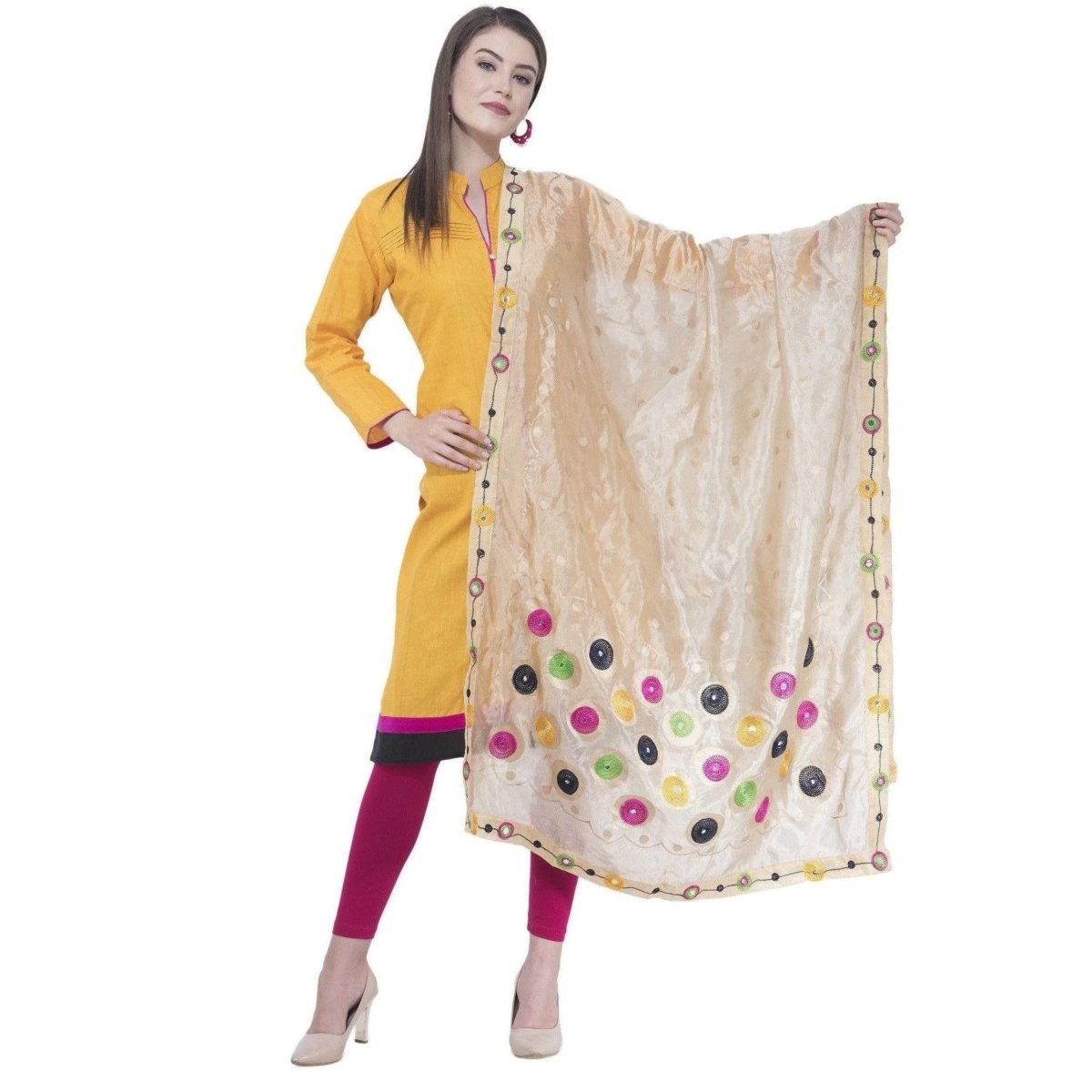A R SILK Golden Color Fancy Silk Dupattas and Chunnis