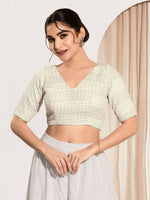 Thumbnail for Joban Fashion Off White Crochet Padded Blouse With V Neck Elbow Sleeves - Distacart