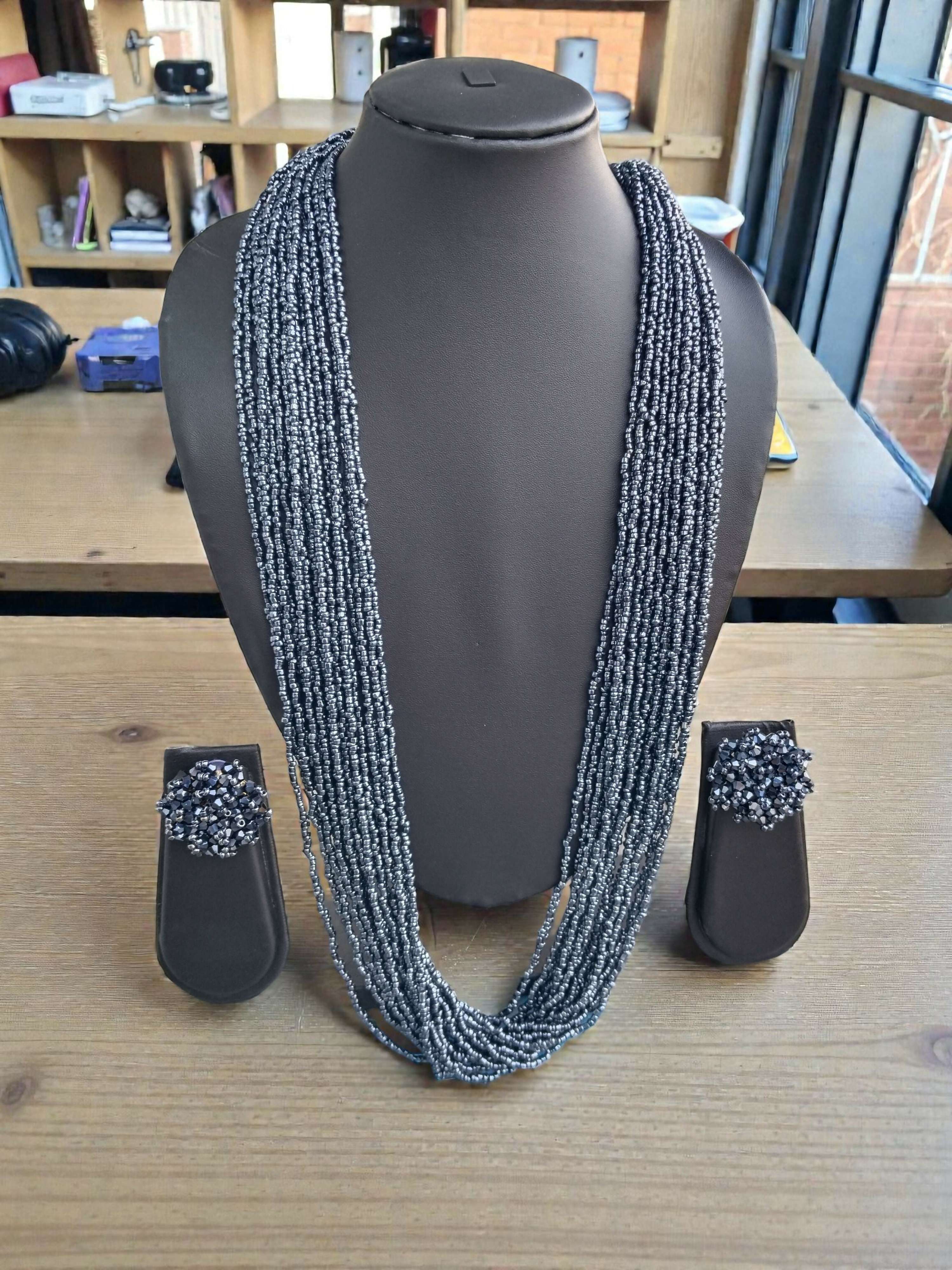 Inhanns Rangsaaz 20-Layer Luxe Long Beaded Necklace (With Optional Statement Earrings) - Navy Blue Long 20 Layer With Earring - Distacart