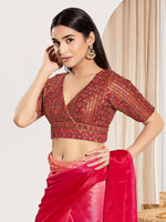 Thumbnail for Joban Fashion Maroon Mulberry Silk Padded Blouse With V Neck Elbow Sleeves - Distacart