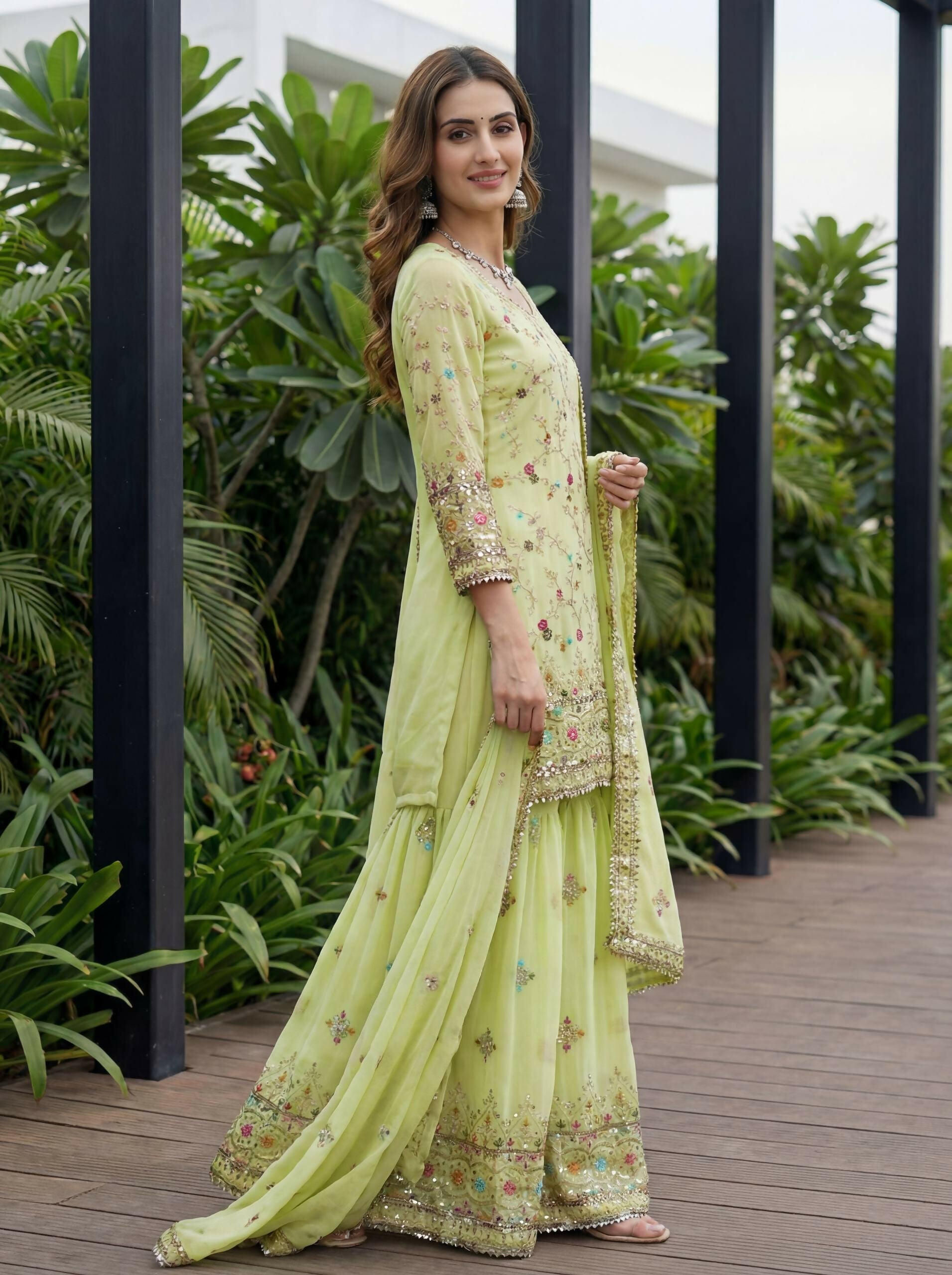 Joban Fashion Pista Georgette Embroidered Sharara Set - Distacart