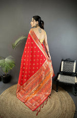 Thumbnail for Joban Fashion Carmine Red Geometric Pattern Soft Silk Patola Saree - Distacart