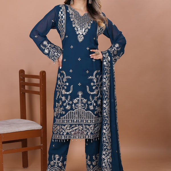 Lehenga Mart Georgette Top Pant Dupatta for Girls or Women - Blue - Distacart