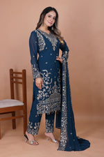 Thumbnail for Lehenga Mart Georgette Top Pant Dupatta for Girls or Women - Blue