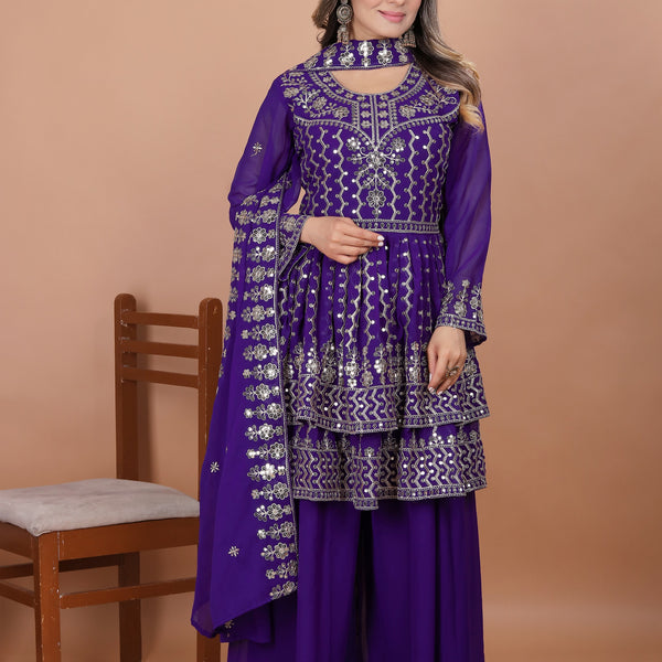 Lehenga Mart Designer Georgette Sharara Suit Dupatta for Women - Blue