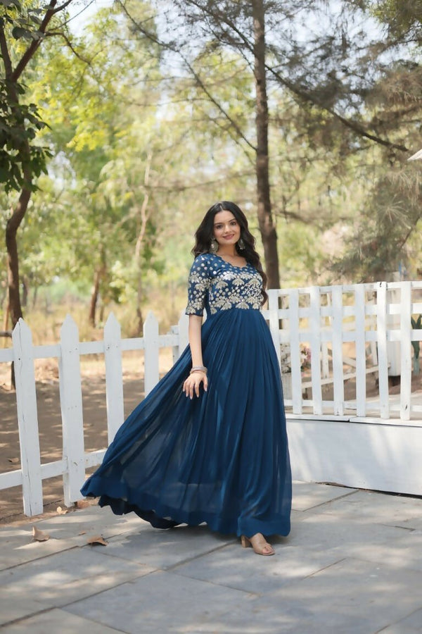 Aastha Fashion Women's Rama Faux Blooming Embroidery Zari Sequins-work Gown - Distacart