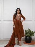 Thumbnail for The52 Women's Beautiful Cotton Fabric Embroidery Work Straight Kurta Pant and Dupatta Set - Distacart