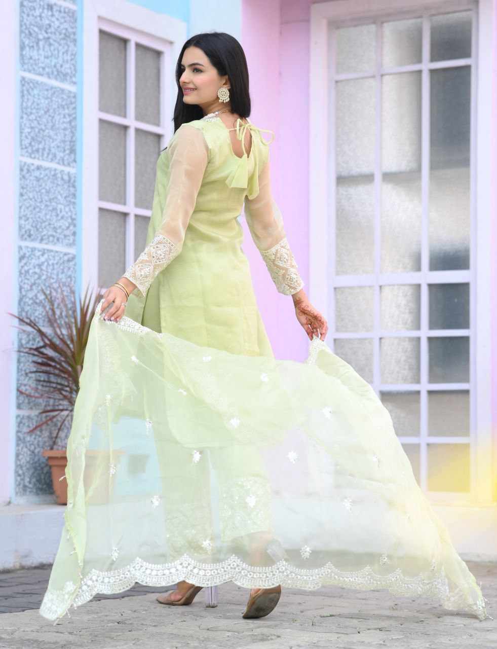 Lehenga Mart Designer Organza Suit With Sequence Embroidered Work - Light Green - Distacart