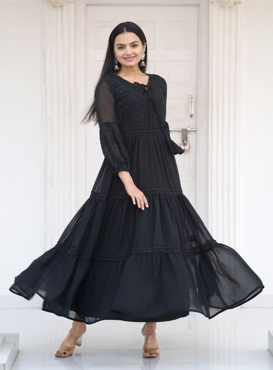 Lehenga Mart Designer Faux Georgette Gown With Embroidered Work - Black - Distacart