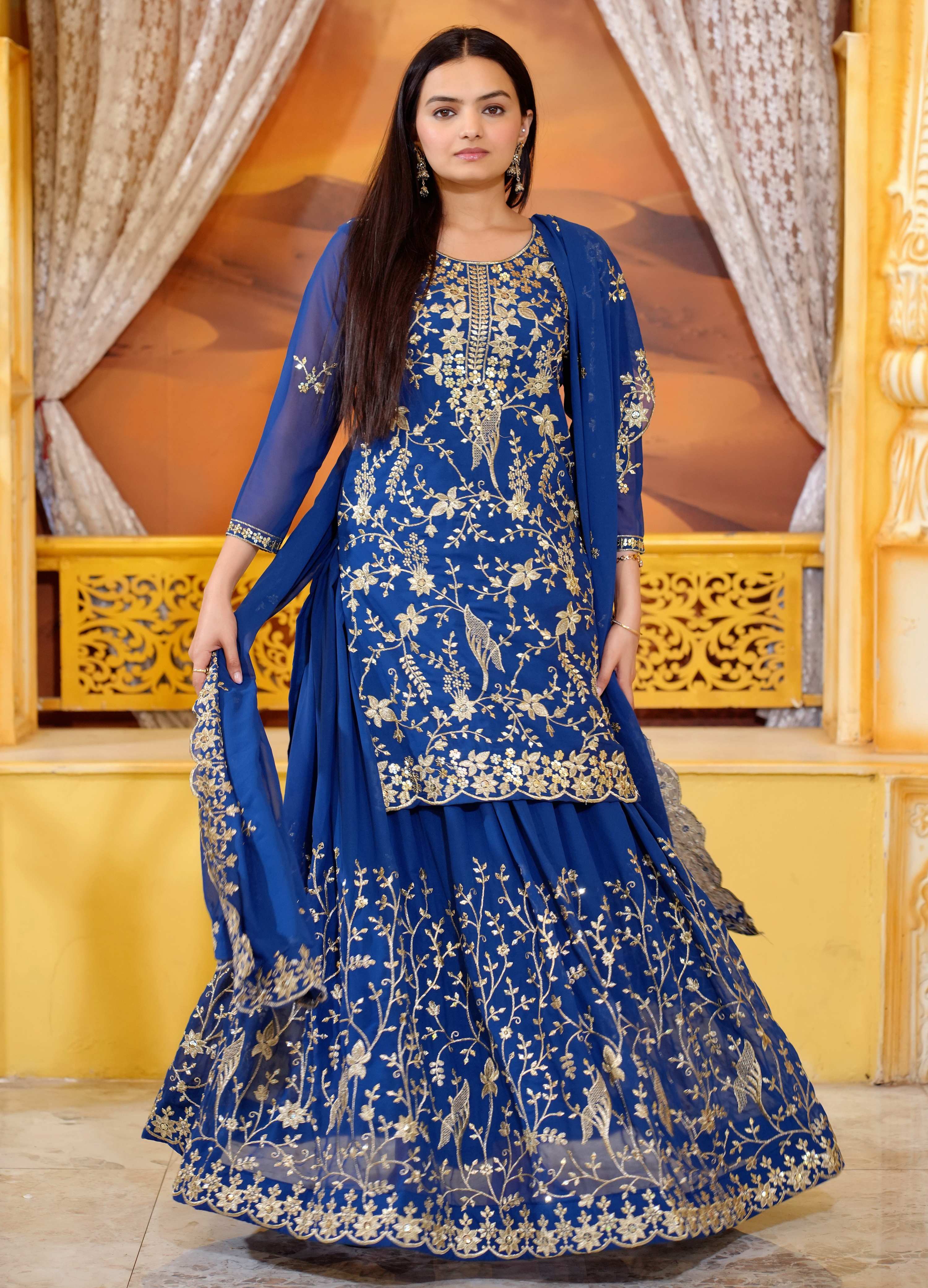 Lehenga Mart Designer Faux Georgette Lehenga Suit With Sequence Embroidered Work - Blue - Distacart