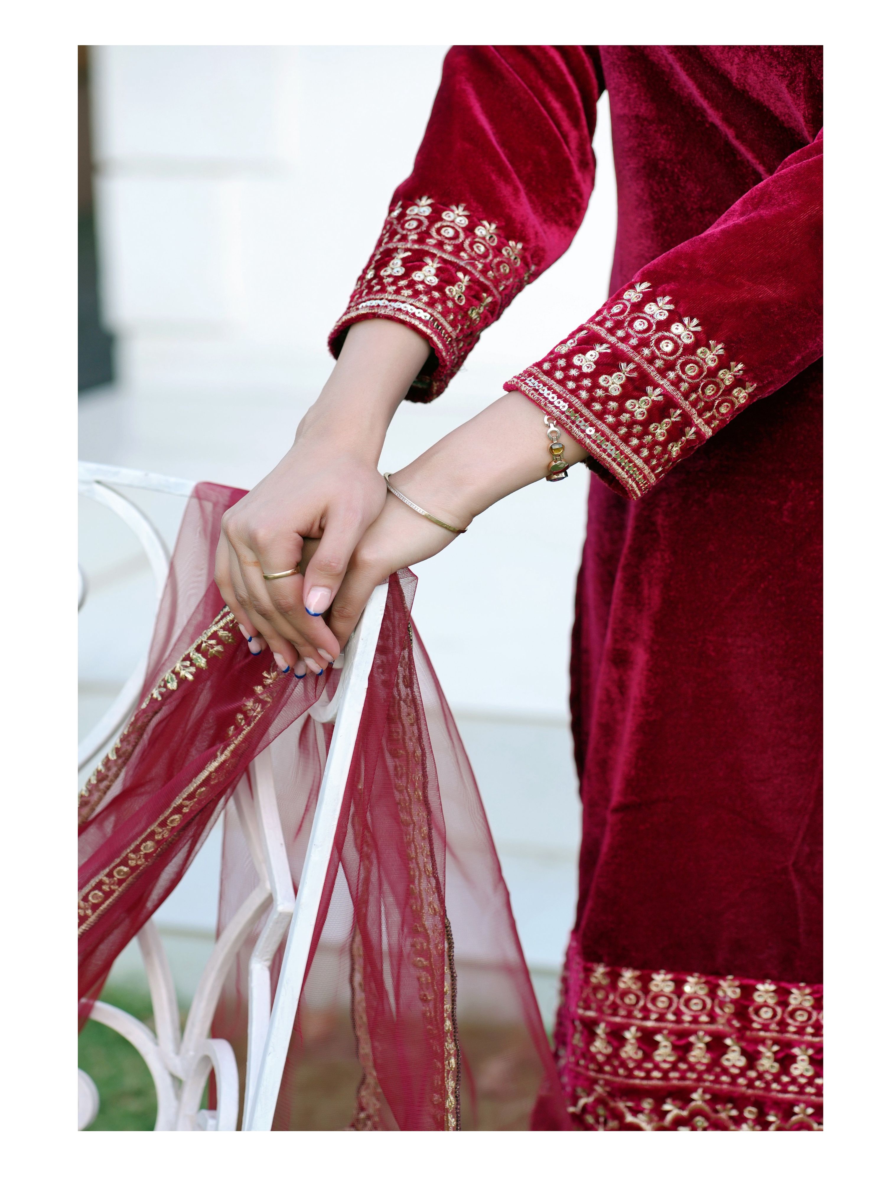 Lehenga Mart Designer Velvet Suit With Sequence Embroidered Work - Red - Distacart