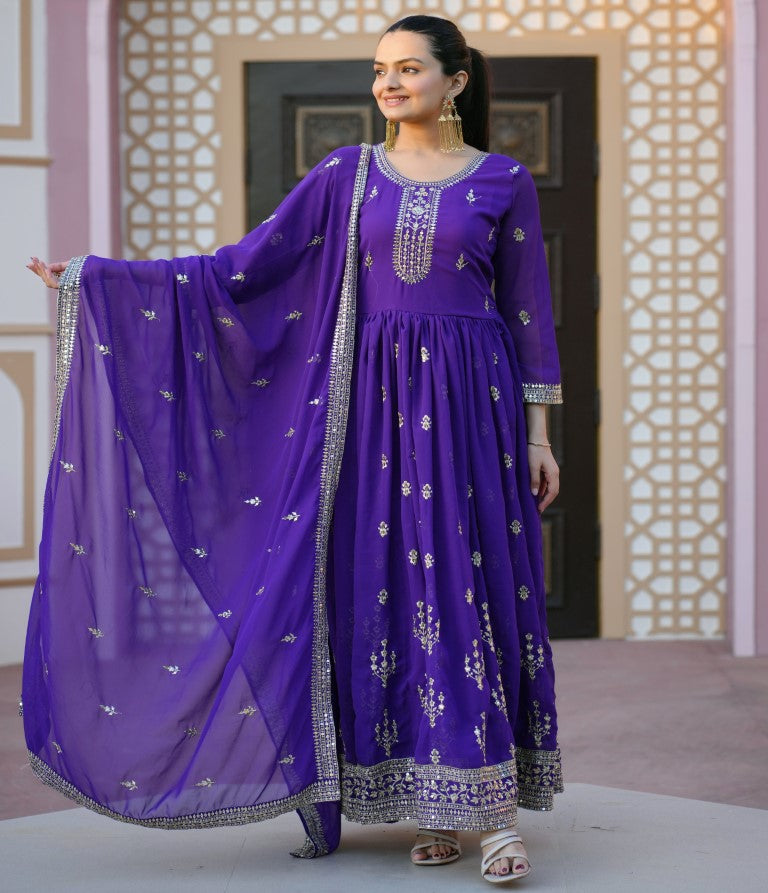 Lehenga Mart Designer Gown With Sequence Embroidered Work - Blue - Distacart