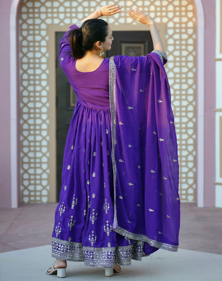 Lehenga Mart Designer Gown With Sequence Embroidered Work - Blue - Distacart