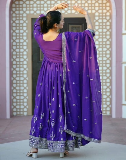 Lehenga Mart Designer Gown With Sequence Embroidered Work - Blue - Distacart