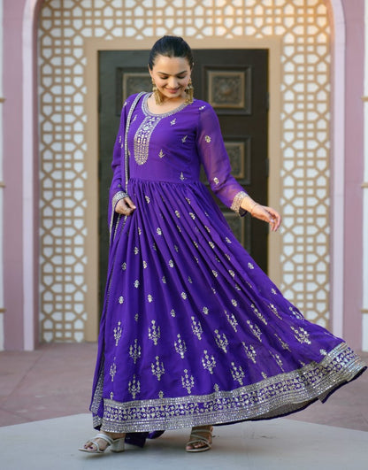 Lehenga Mart Designer Gown With Sequence Embroidered Work - Blue - Distacart