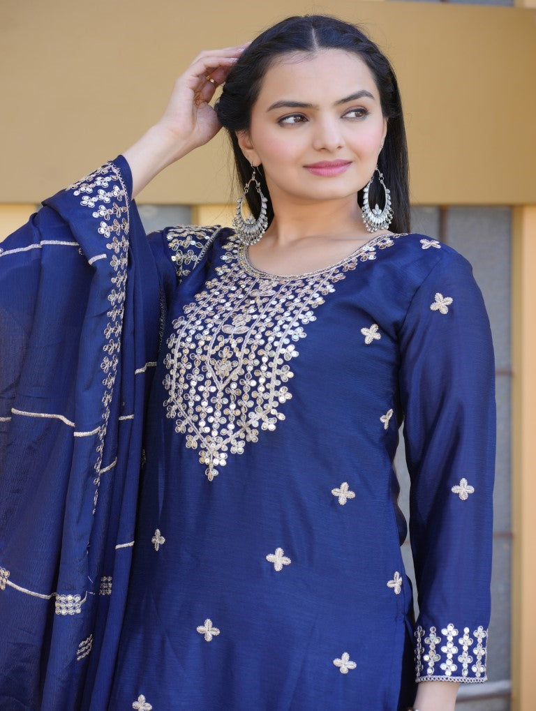 Lehenga Mart Designer Chinon Suit With Coding Sequence Embroidered Work - Blue - Distacart