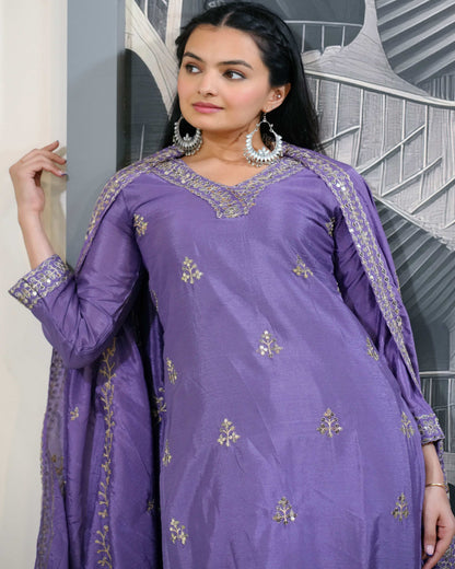 Lehenga Mart Designer Chinon Suit With Sequence Embroidered Work - Lavender - Distacart