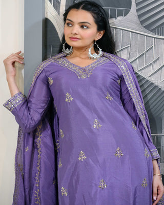 Lehenga Mart Designer Chinon Suit With Sequence Embroidered Work - Lavender - Distacart