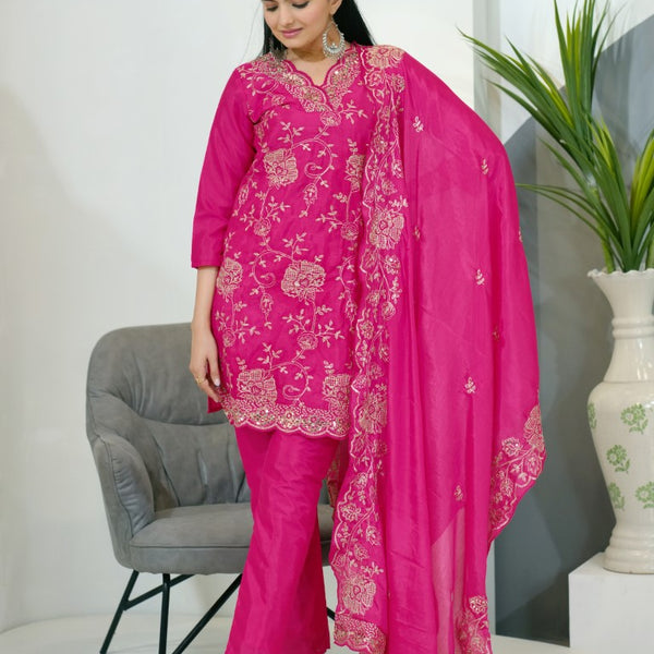 Lehenga Mart Designer Chinon Suit With Sequence Embroidered Work - Pink - Distacart