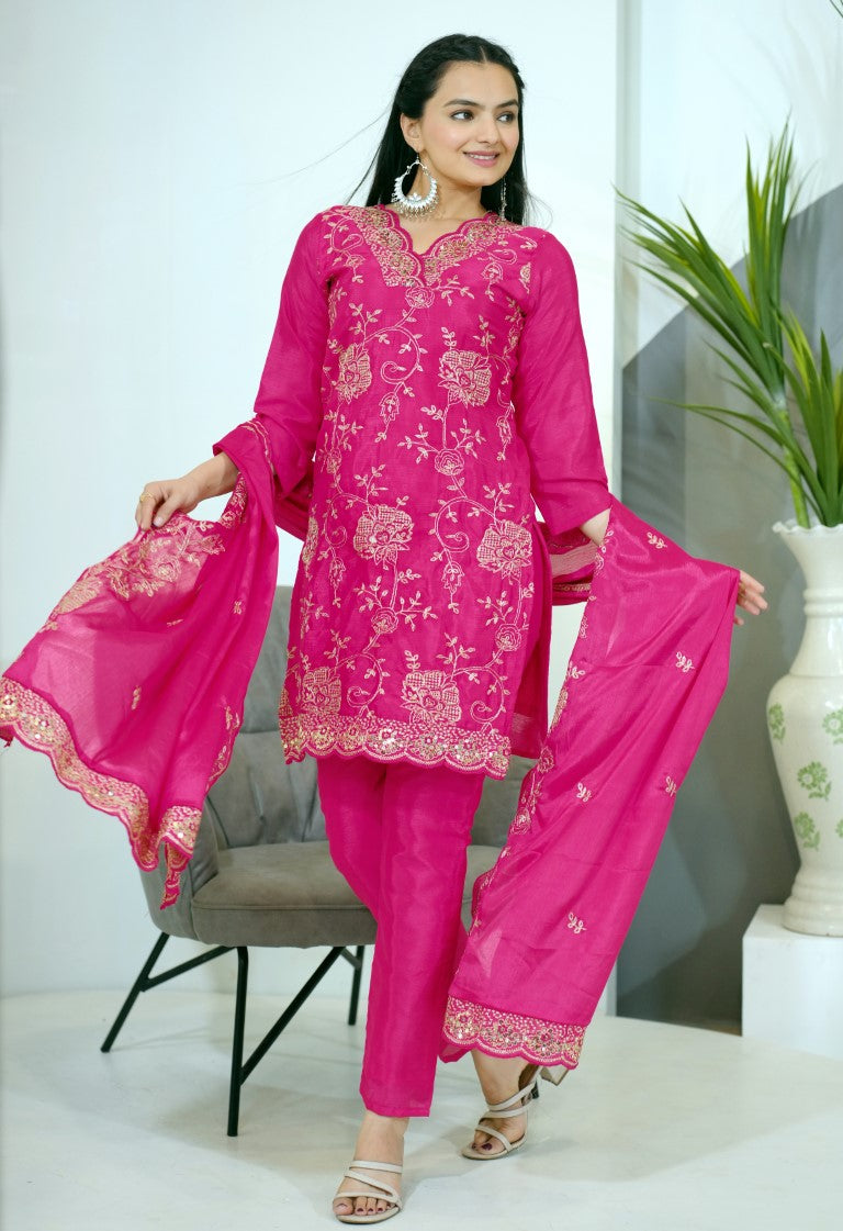 Lehenga Mart Designer Chinon Suit With Sequence Embroidered Work - Pink - Distacart