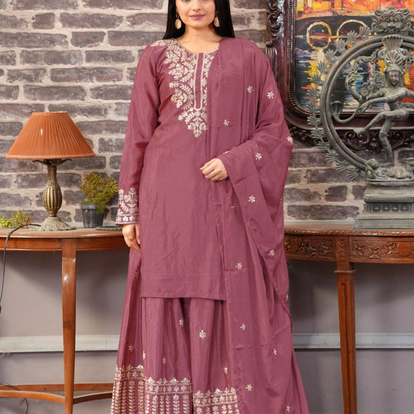 Lehenga Mart Designer Chinon Suit With Sequence Embroidered Work - Pink - Distacart