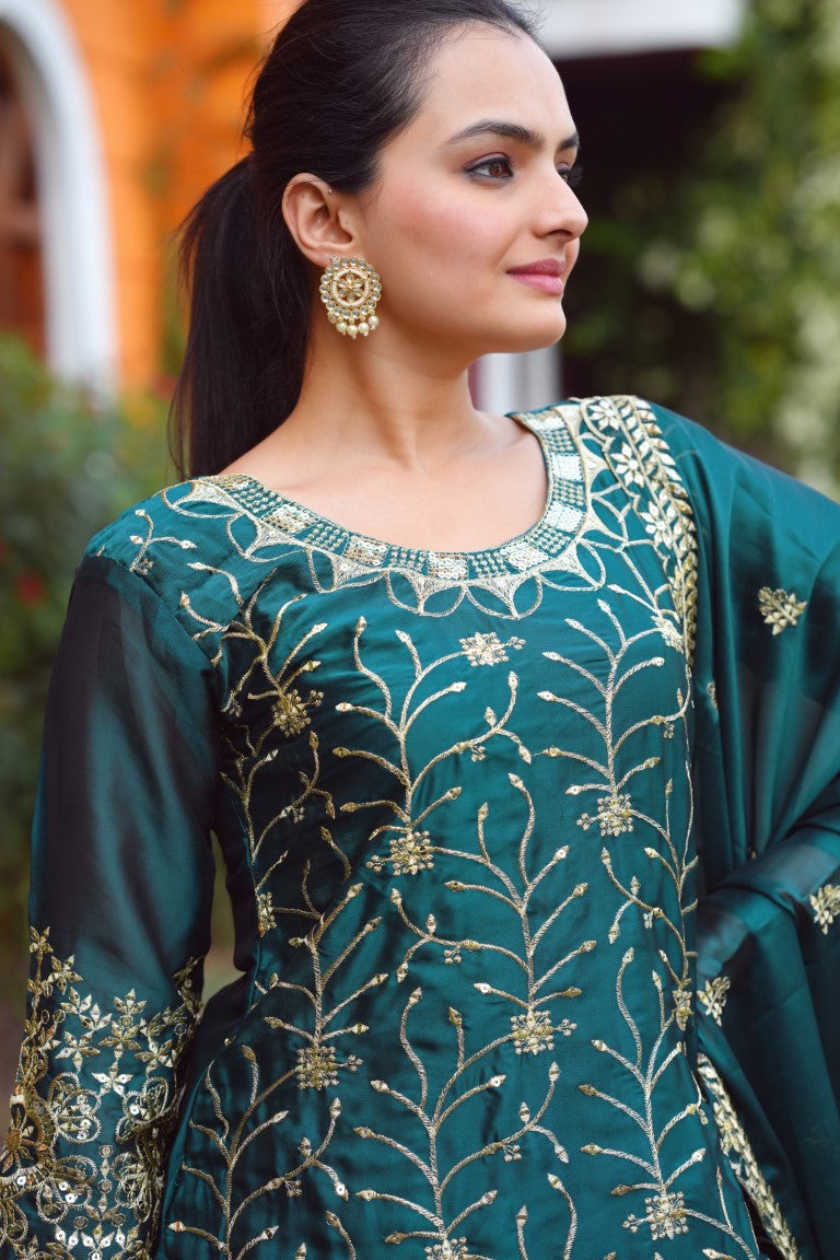 Lehenga Mart Designer Rangoli Suit With Sequence Embroidered Work - Green - Distacart