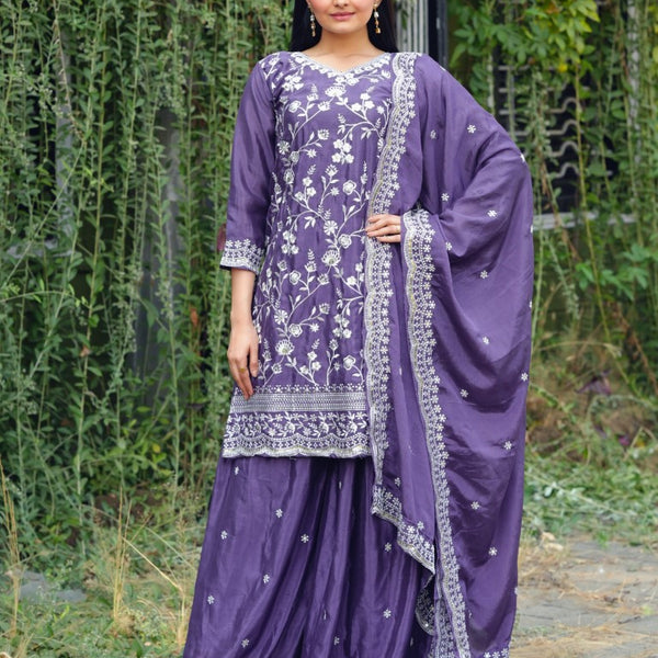 Lehenga Mart Designer Chinon Sharara Suit With Sequence Embroidered Work - Blue - Distacart