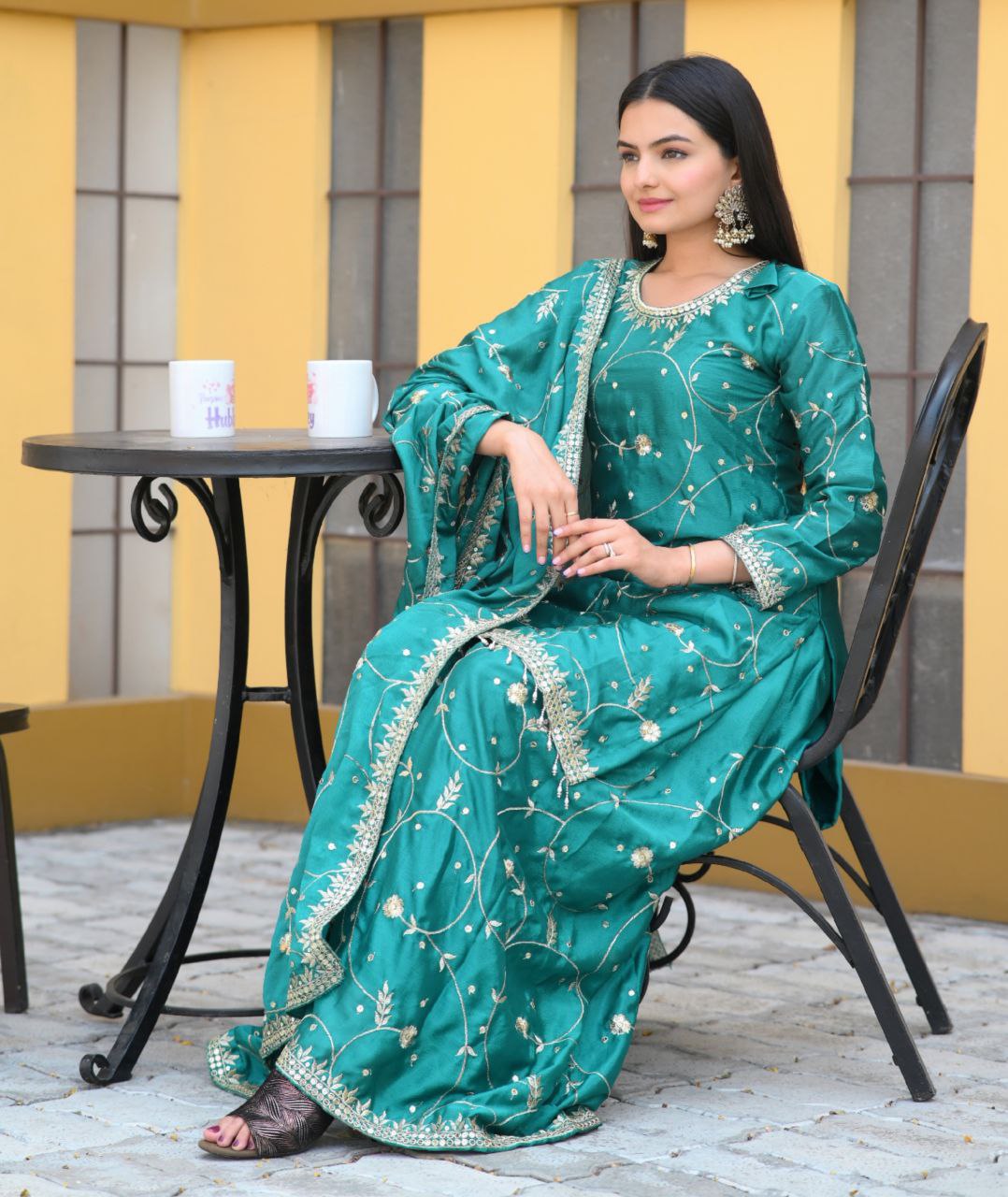 Lehenga Mart Designer Chinon Suit With Sequence Embroidered Work - Green - Distacart