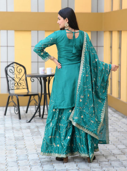 Lehenga Mart Designer Chinon Suit With Sequence Embroidered Work - Green - Distacart