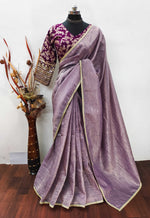 Thumbnail for Teeya Creation Onion Color Gold Crush Tissue Saree With Lace Border - Distacart