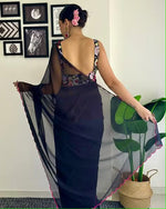Thumbnail for Vamika Embroidery Navy Blue Georgette Bollywood Saree - Distacart