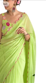 Thumbnail for Vamika Embroidery Parrot Green Georgette Bollywood Saree - Distacart