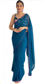 Thumbnail for Vamika Embroidery Rama Green Georgette Bollywood Saree - Distacart