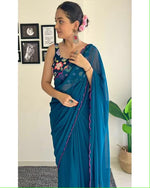 Thumbnail for Vamika Embroidery Rama Green Georgette Bollywood Saree - Distacart