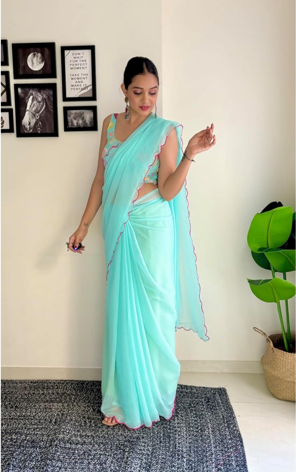 Vamika Embroidery Sky Blue Georgette Bollywood Saree - Distacart