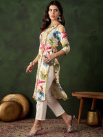 Thumbnail for Sangria Floral Printed V-Neck Straight Kurta