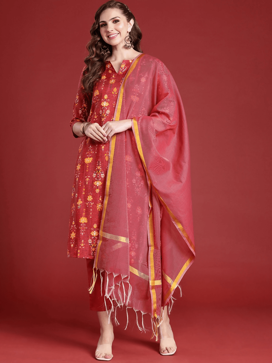 Anouk Ethnic Motifs Printed Regular Kurta with Trousers & Dupatta - Distacart