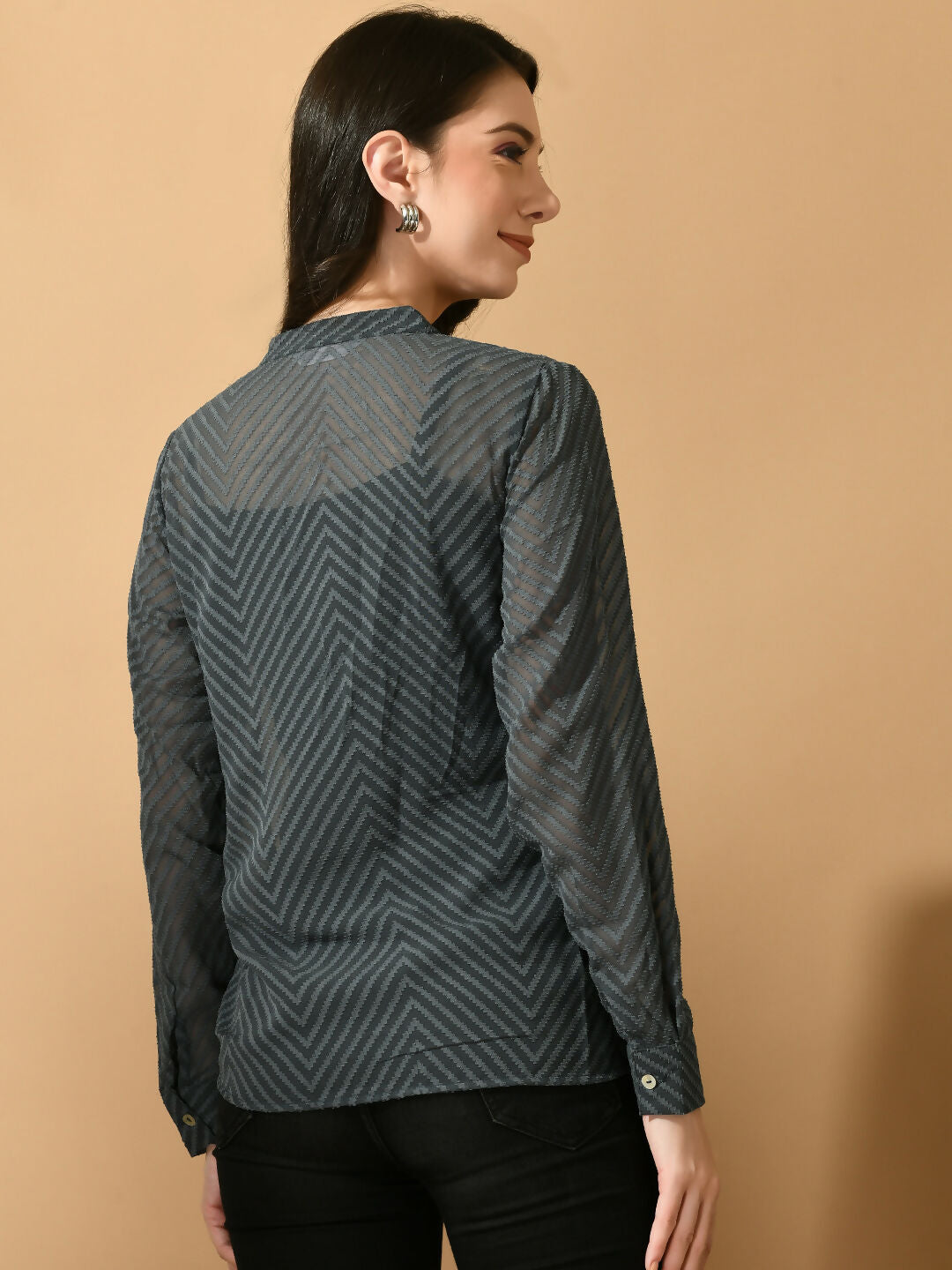 Myshka Women's Grey Georgette Solid Sheer Shirt - Distacart