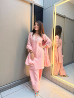 Thumbnail for Anaita Peach Crape Readymade Kurti Set with Beads Sequence Work - Distacart