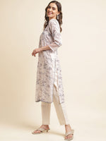 Thumbnail for Ode by House of Pataudi Printed Gotta Patti Linen Straight Kurta with Trousers & Dupatta - Distacart