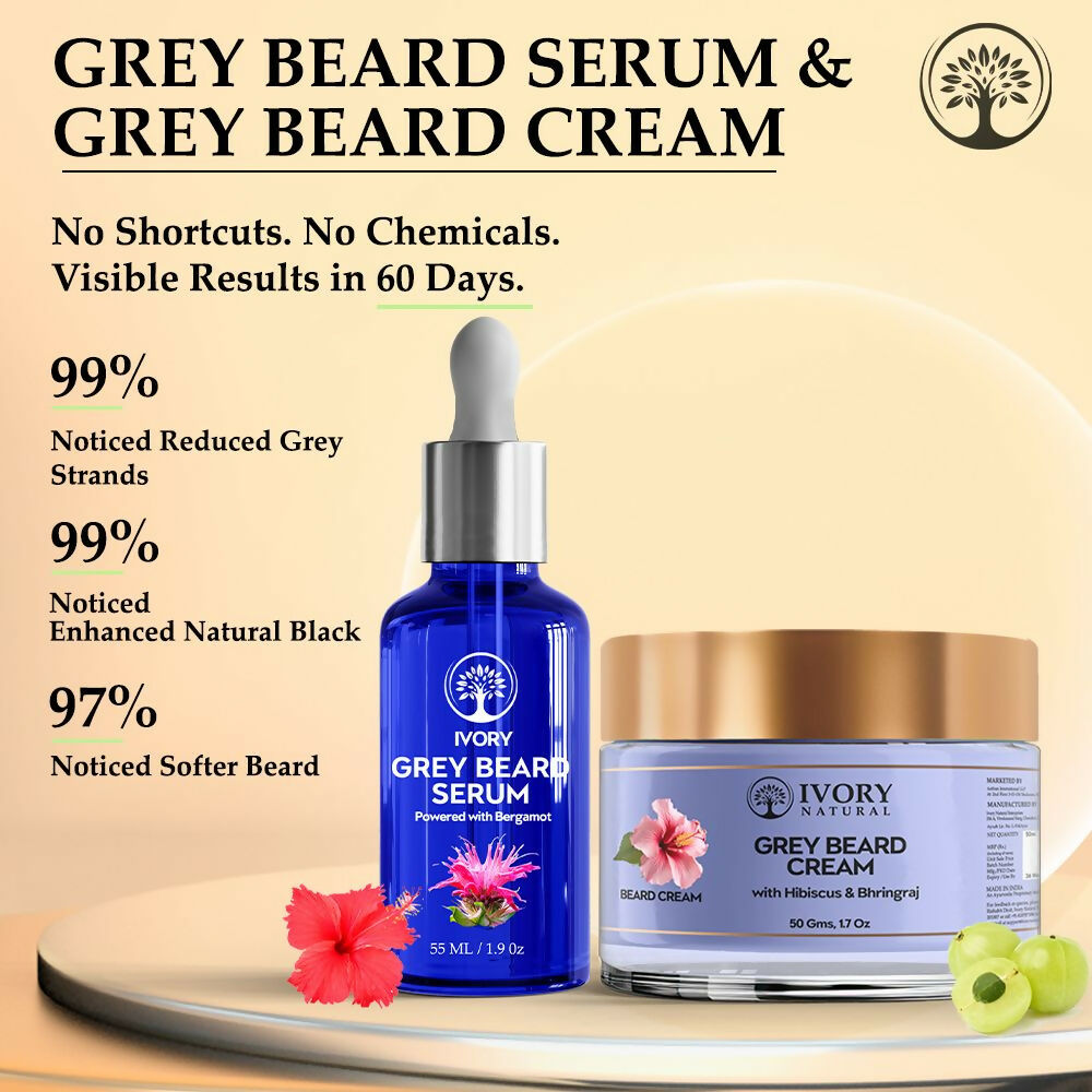 Ivory Natural Grey Combo For Beard - Serum & Cream For Rejuvenates Natural Beard Shade And Supports Natural Black Color - Distacart