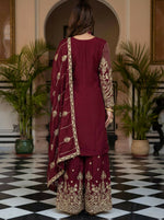 Thumbnail for Teeya Creation Maroon Chinon Silk Designer Wedding Wear Embroidery Work Palazzo - Distacart