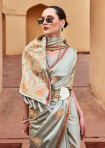 Thumbnail for Dusty Grey Pure Satin Zari Weaving Wedding Festive Saree - Emponline - Distacart