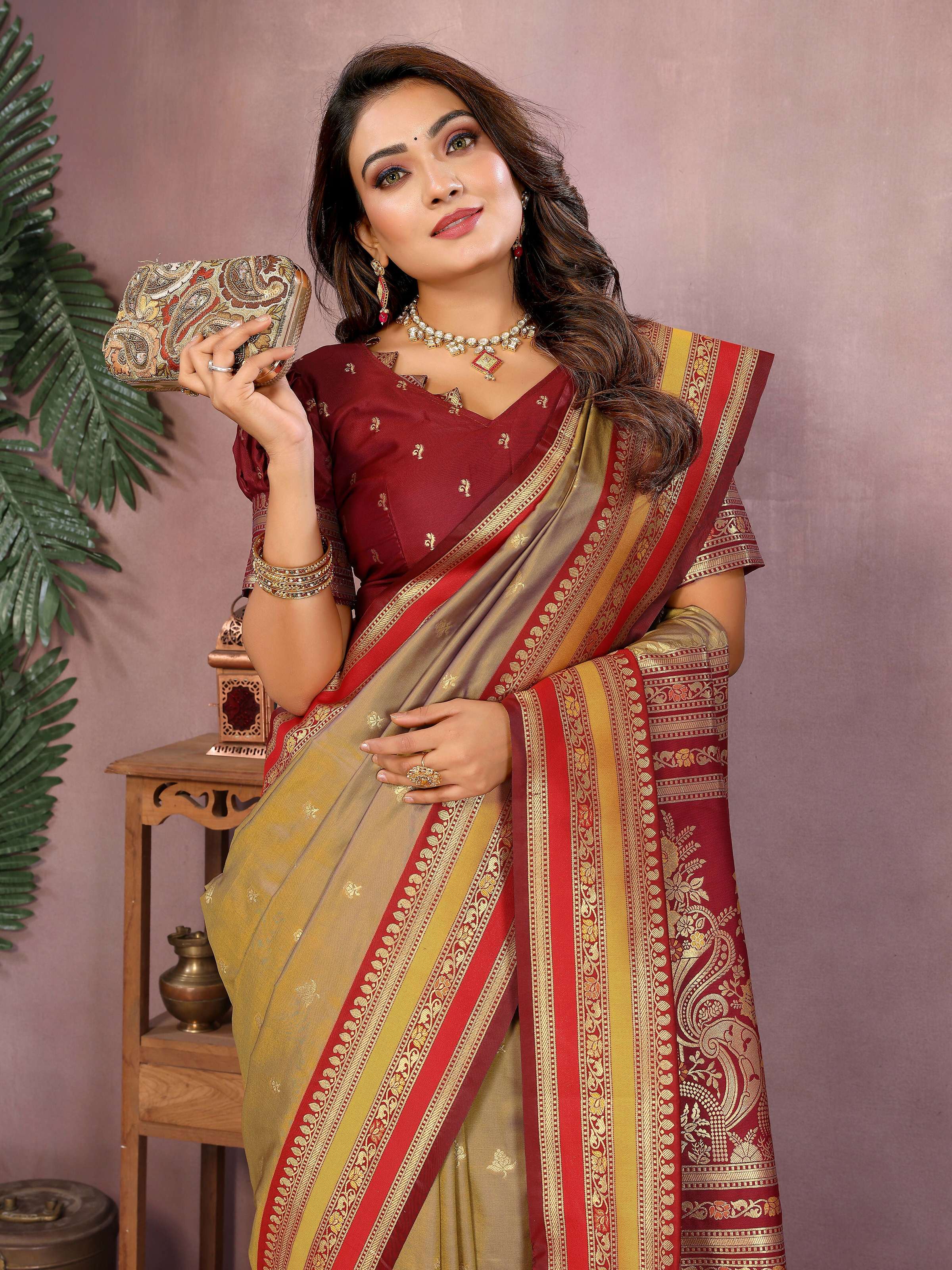 Aastha Fashion Khaki Kalamkari Silk Weaving Saree - Distacart