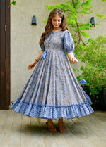 Thumbnail for Aastha Fashion Women's Blue Cotton Silk Digital Printed Anarkali Dress - Distacart